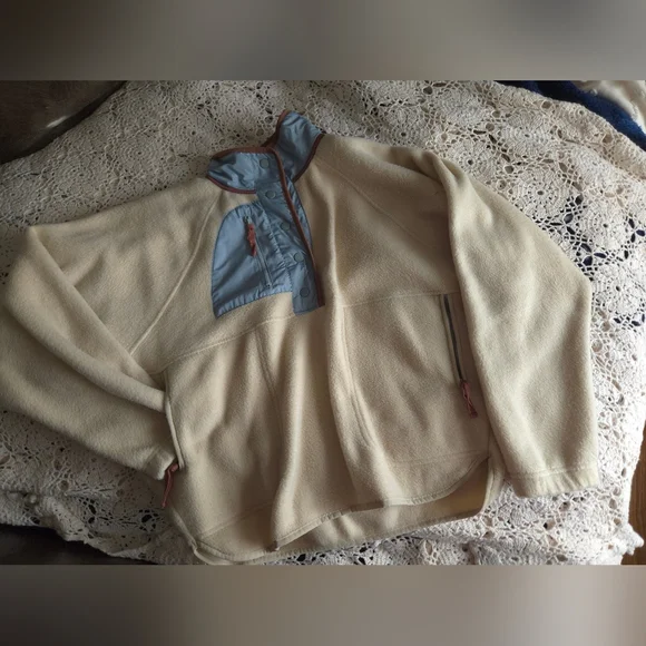 Thread & Supply Fleece Pullover Jacket L Cream Snap Neck Cozy Sherpa Outdoor - Picture 2 of 10